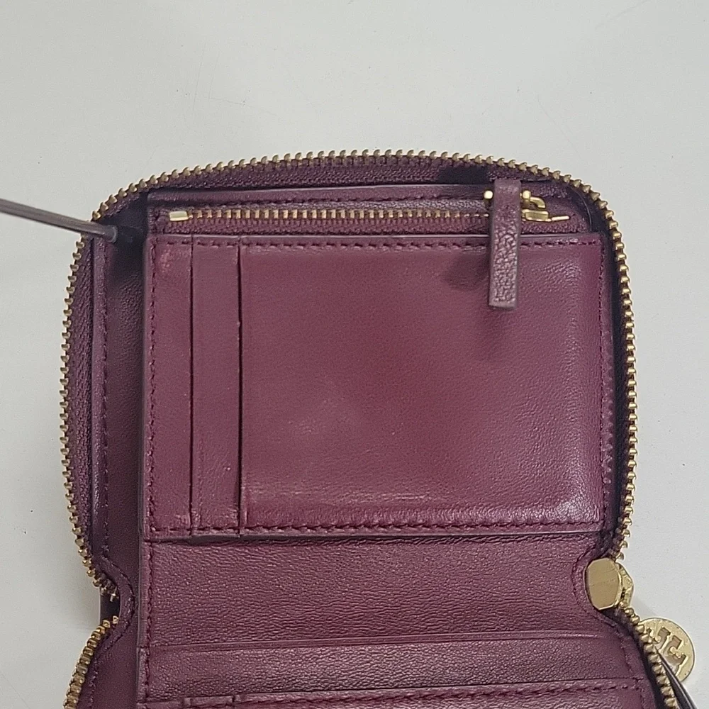 Tory Burch Burgundy Quilted Diamond Zip Wallet